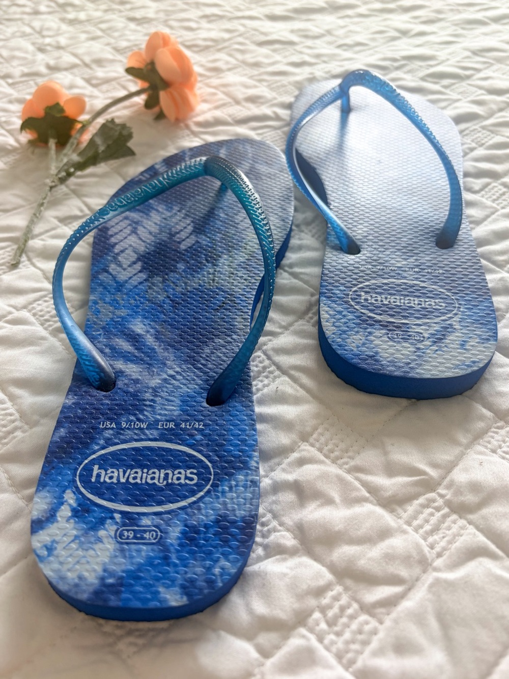 Havaianas Blue Tie Dye Flip Flops Sandals Size 9/10W Thong Sandals - Picture 2 of 6